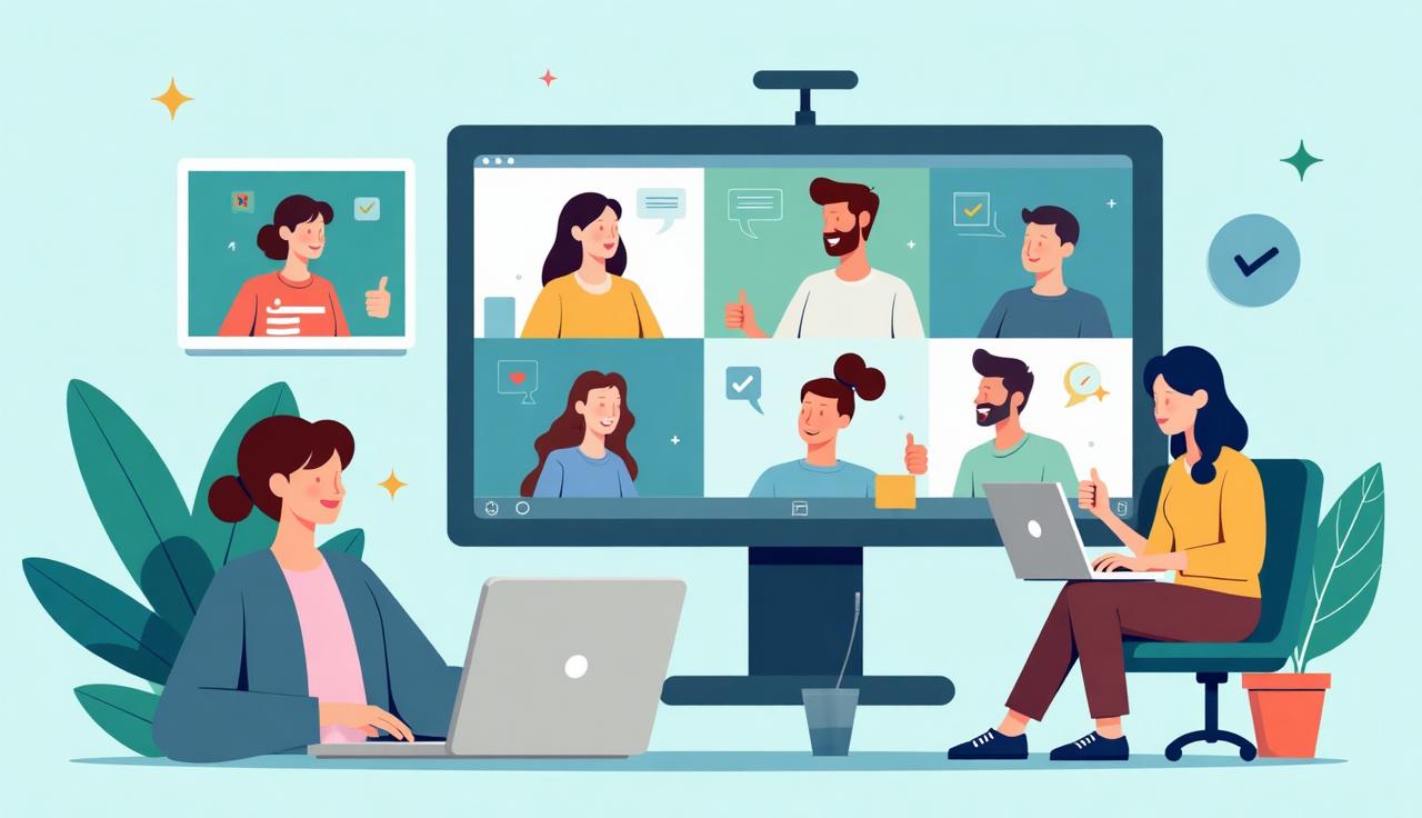 Distributed team celebrating weekly achievements on a video call